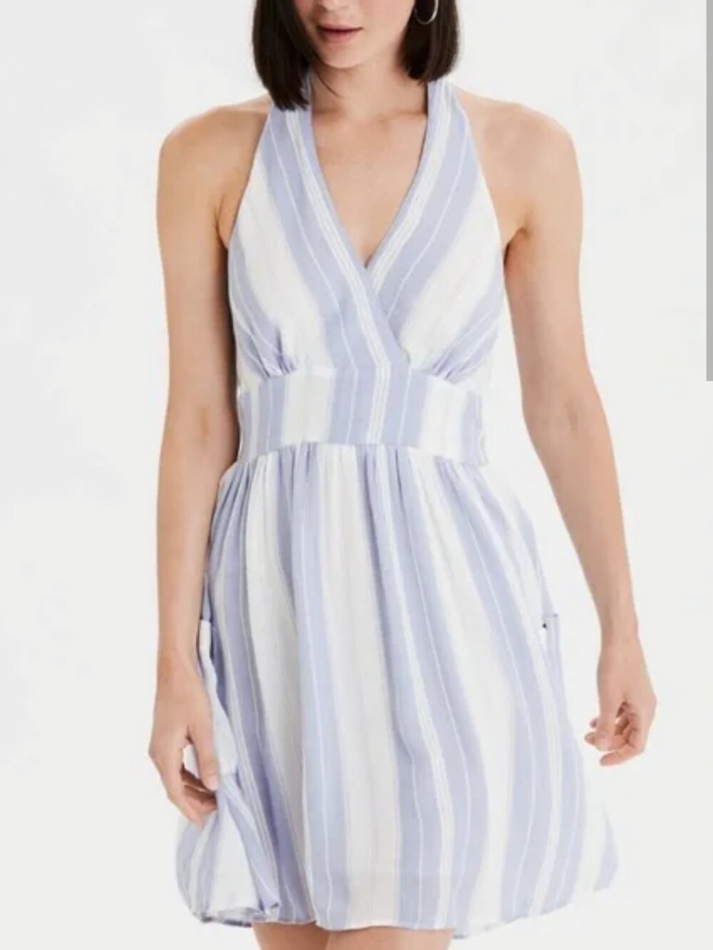 American Eagle Outfitters Blue & White Striped Halter Mini Dress Size Medium